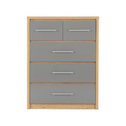 SECONIQUE, Seville , 3+2 Drawer, Grey, Gloss, Light Oak, Chest Drawer - yofurn