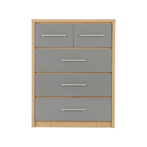 SECONIQUE, Seville , 3+2 Drawer, Grey, Gloss, Light Oak, Chest Drawer - yofurn