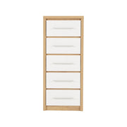 SECONIQUE, Seville, 5 Draw, White, Gloss, Light Oak, Narrow, Chest Drawer - yofurn