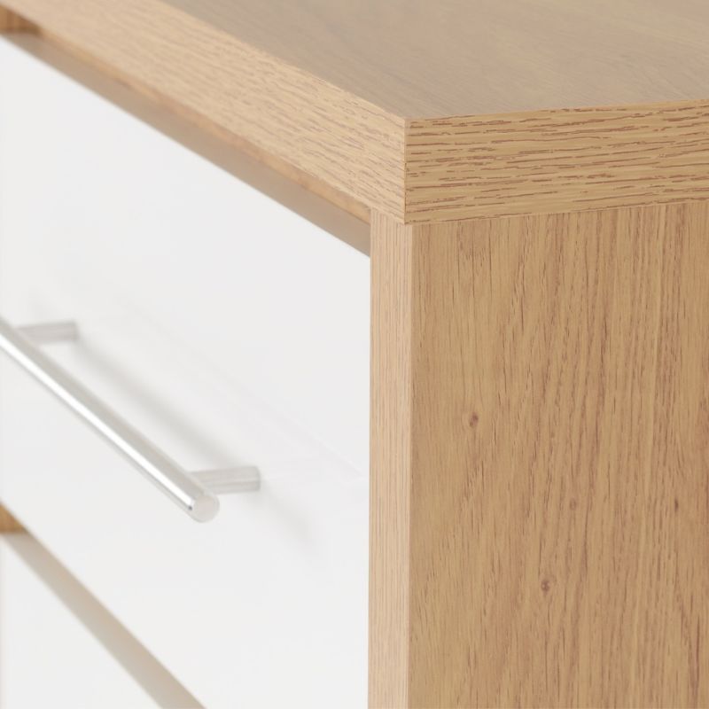 SECONIQUE, Seville, 5 Draw, White, Gloss, Light Oak, Narrow, Chest Drawer - yofurn