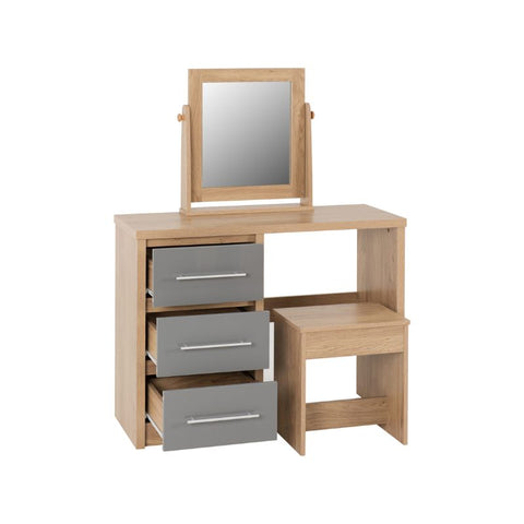 (SECONIQUE) 3 Draw, 1 Mirror Stand, Stool, Dressing Table by Seville - yofurn