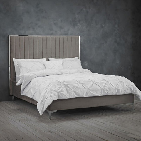 (LPD) Grey, Velvet, Bed Frame by Berkeley - yofurn