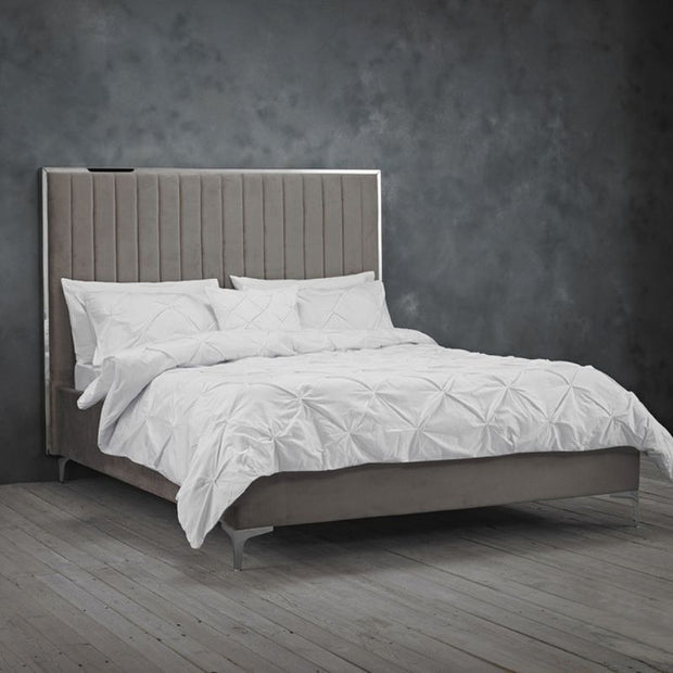 (LPD) Grey, Velvet, Bed Frame by Berkeley - yofurn