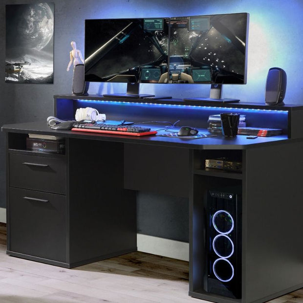 Black Computer Gaming Desk with Colour Changing LED Lights by Flair