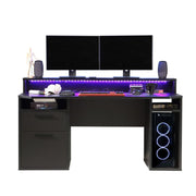 Black Computer Gaming Desk with Colour Changing LED Lights by Flair