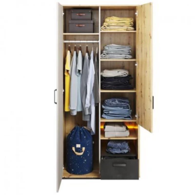 Oak Light Brown Wardrobe with LED by Qubic