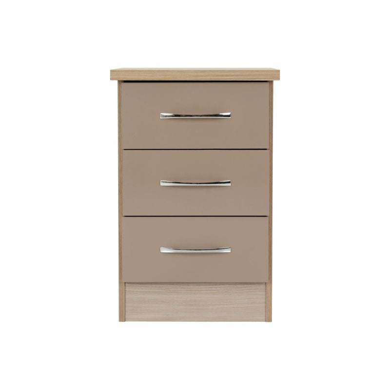 SECONIQUE, Nevada , 3 Draw, Oyster, Gloss, Light Oak, Chest Drawer - yofurn