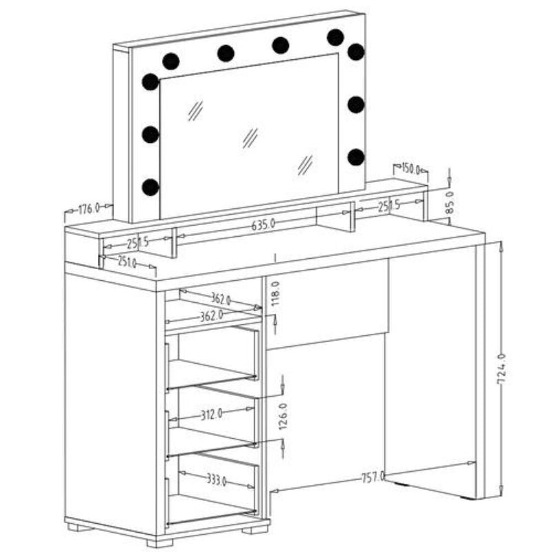 (ARTE-N FURNITURE) 3 Draw, 10 LED Lights, Mirror, Dressing Table by Diva - yofurn