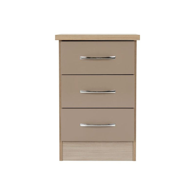 SECONIQUE, Nevada , 3 Draw, Oyster, Gloss, Light Oak, Chest Drawer - yofurn