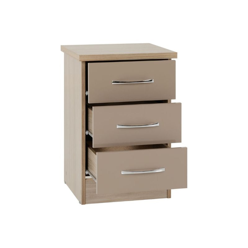 SECONIQUE, Nevada , 3 Draw, Oyster, Gloss, Light Oak, Chest Drawer - yofurn