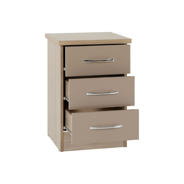 SECONIQUE, Nevada , 3 Draw, Oyster, Gloss, Light Oak, Chest Drawer - yofurn