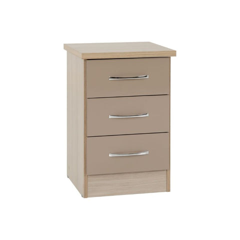 SECONIQUE, Nevada , 3 Draw, Oyster, Gloss, Light Oak, Chest Drawer - yofurn