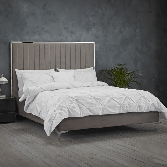 (LPD) Grey, Velvet, Bed Frame by Berkeley - yofurn