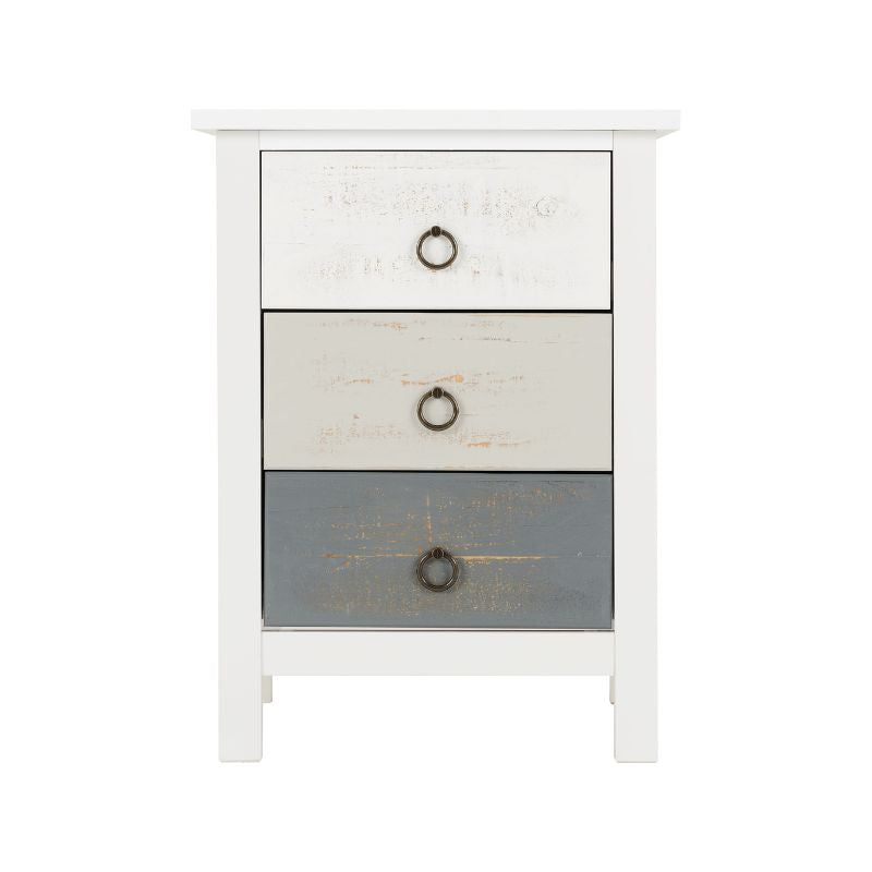 SECONIQUE, Vermont, 3 Draw, White, Grey, Bedside Table - yofurn