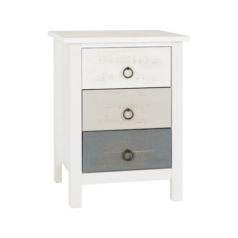 SECONIQUE, Vermont, 3 Draw, White, Grey, Bedside Table - yofurn