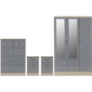 (SECONIQUE) 3 Door, 2 Draw, 2 Mirror Door - Wardrobe, 5 Draw -Chest Drawer, 2, 3 Draw -Bedside Table, Set by Nevada - yofurn