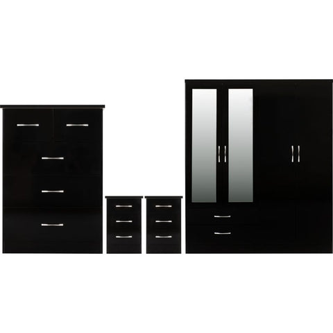 (SECONIQUE) 4 Door, 2 Draw, Mirror Door - Wardrobe, 5 Draw -Chest Drawer, 3 Draw, 2 - Bedside Table, Set by Nevada - yofurn