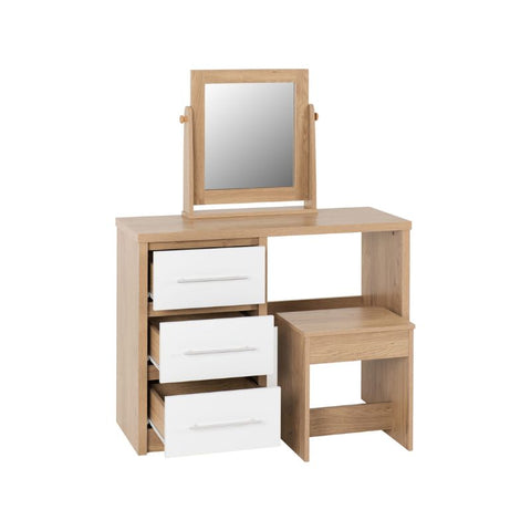 (SECONIQUE) 3 Draw, 1 Mirror Stand, Stool, Dressing Table by Seville - yofurn